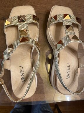 VANELi Women's Gold Pyramid-Stud Slide Sandals - Neutral Metallic